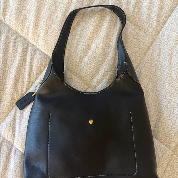 Coach Dark Leather Shoulder Bag Brookling 28 - Picture 3 of 6